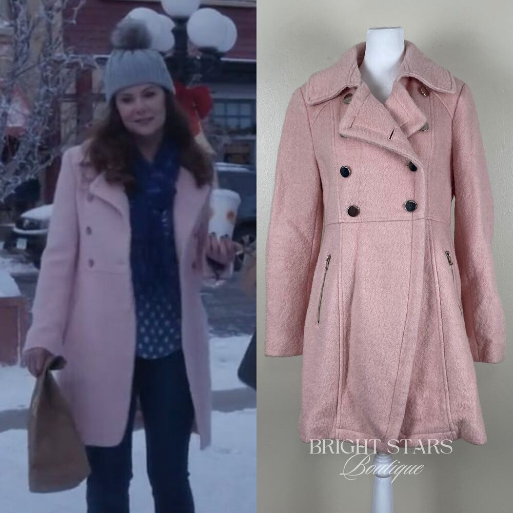 Pink Coat ASO Lorelai Gilmore Girls Double Breasted Wool Blend Winter Casual